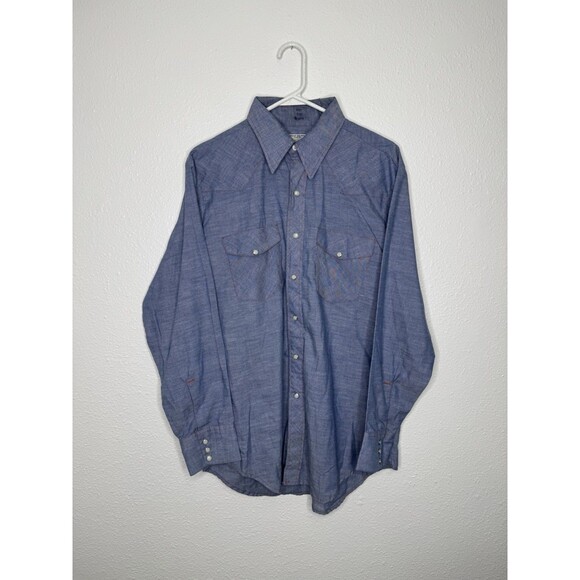 Vintage 70s Big Mac Chambray Work Shirt Mens Large JC Penney Pearl Snap Western - Picture 1 of 16